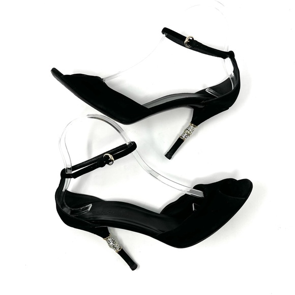 Vintage Gucci By Tom Ford Y2K Black Suede Crystal Bamboo High Heels Sandals 7.5 - Picture 3 of 12